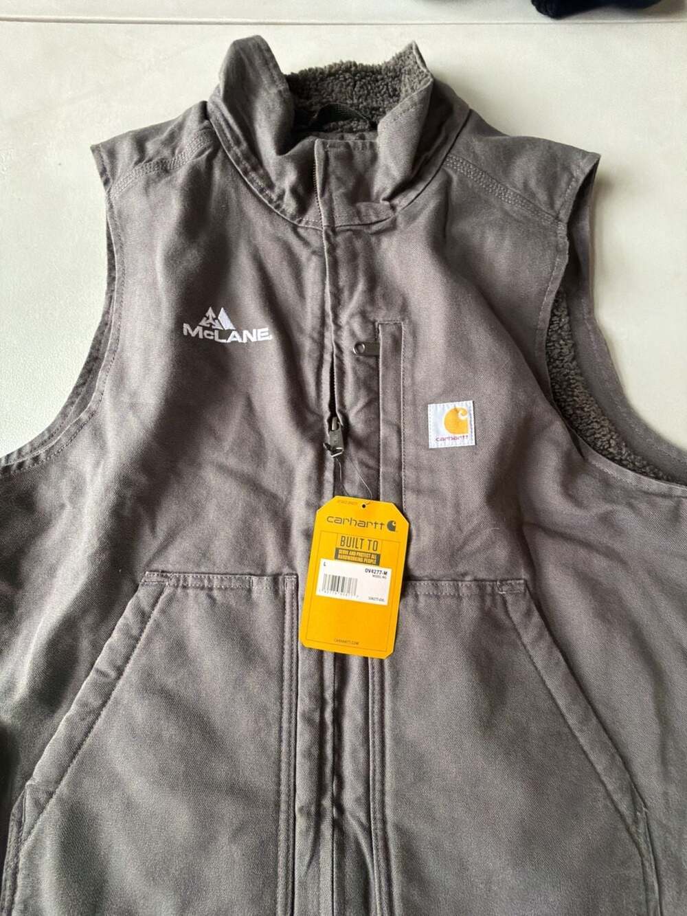Carhartt Mock-Neck Sherpa-Lined Vest Size L Gray McLane